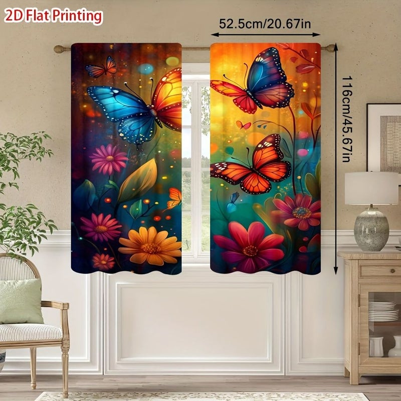 Set Of 2 Flat Printed Butterfly Garden Fantasy Art Curtains 20.67 X 45.67 Inch With Rod Pocket For Decorating Bedroom Living Room Office Bathroom - Image 2