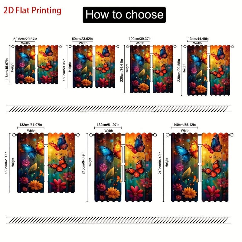 Set Of 2 Flat Printed Butterfly Garden Fantasy Art Curtains 20.67 X 45.67 Inch With Rod Pocket For Decorating Bedroom Living Room Office Bathroom - Image 3