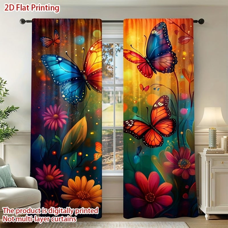 Set Of 2 Flat Printed Butterfly Garden Fantasy Art Curtains 20.67 X 45.67 Inch With Rod Pocket For Decorating Bedroom Living Room Office Bathroom - Image 1