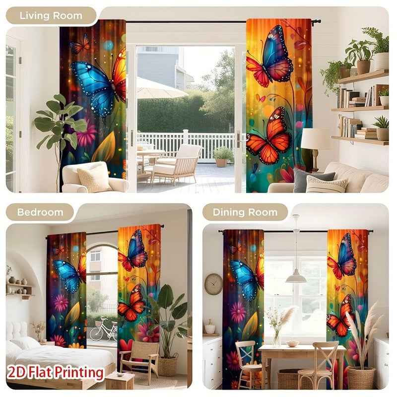 Set Of 2 Flat Printed Butterfly Garden Fantasy Art Curtains 20.67 X 45.67 Inch With Rod Pocket For Decorating Bedroom Living Room Office Bathroom - Image 5