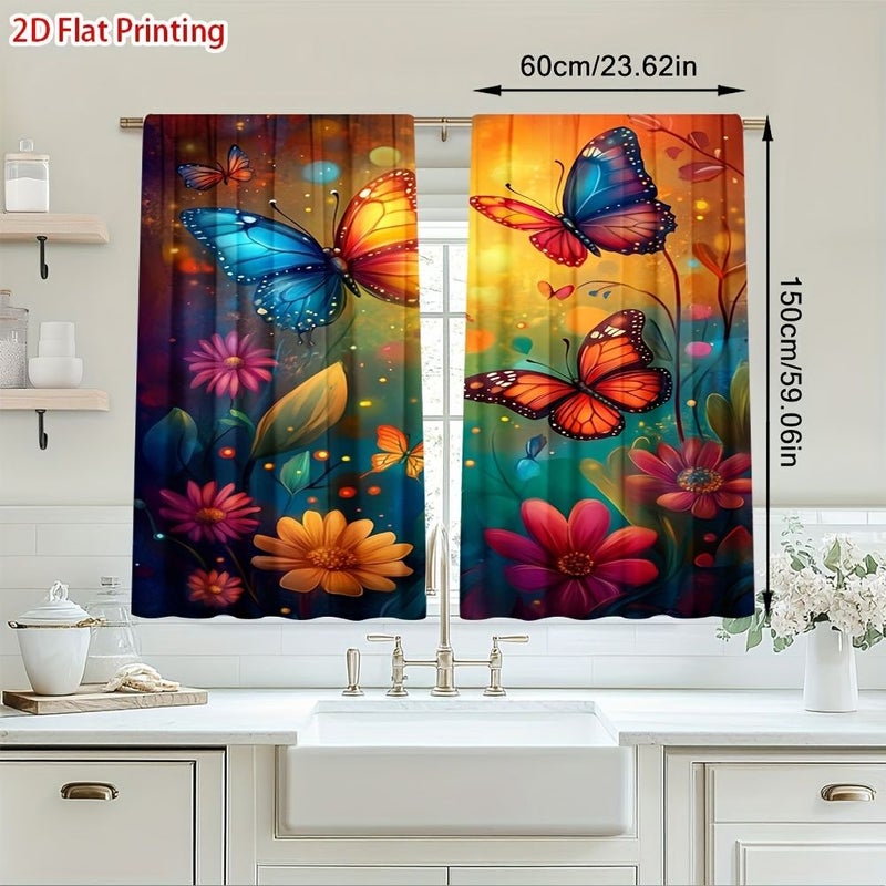 Set Of 2 Flat Printed Butterfly Garden Fantasy Art Curtains 20.67 X 45.67 Inch With Rod Pocket For Decorating Bedroom Living Room Office Bathroom - Image 4
