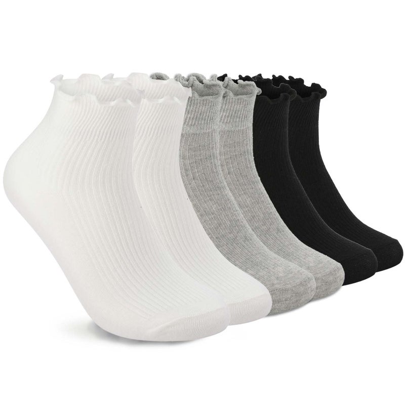 DarkCom Ruffle Socks Womens 6 Pairsï¼ŒCute Ankle Lettuce Edge Frilly Crew Athletic Socks - Image 1