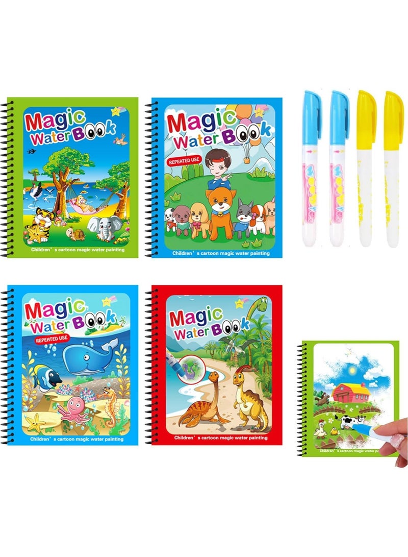 Set of 4 Reusable Magic Water Coloring Books for Toddlers, Water Coloring Books, Easy-to-Use Coloring Book, Portable Educational Drawing Toy - Image 1