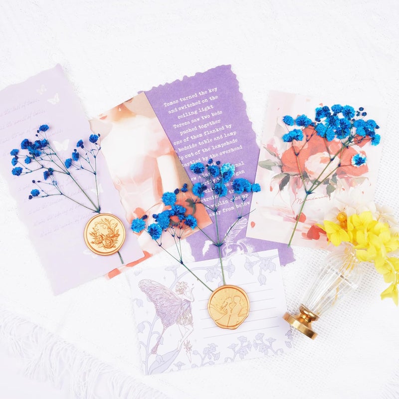 Xinxinran 50Pcs Blue Babys Breath Dried Pressed Flowers for Crafts, Dry Flowers Kit for Wedding Invitation Accessories,Bookmark,Jewelry Molds,Candle Making Supplies,Soap,Frame,Cakes - Image 5