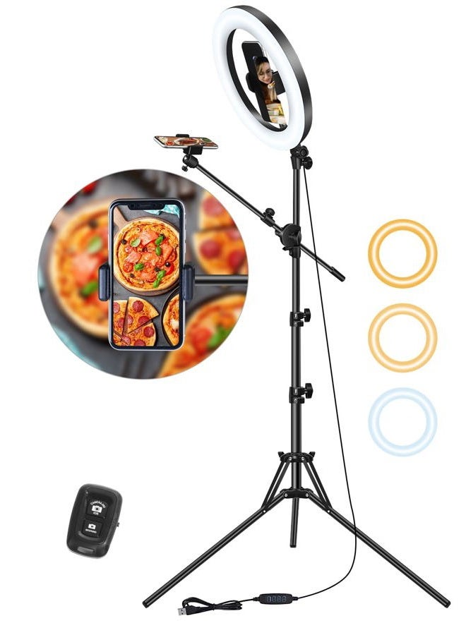 LUXSURE Selfie Ring Light with Stand for Phone, Ring Light Tripod for iPhone, Overhead Phone Mount 10.5" with Phone Stand and Remote, Phone Tripod with Light for Video Recording/Live Streaming/Cooking - Image 1