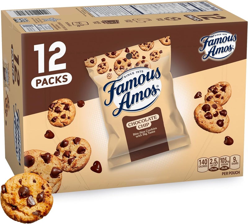 Famous Amos بسكويت الشوكولاتة الشهير أموس الكلاسيكي، أكياس 1 أونصة، عبوة من 12 - Image 1