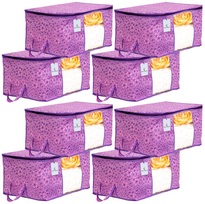 Kuber Industries Metallic Flower Design Non Woven 8 Pieces Underbed Storage Bag Storage Organiser Blanket Cover Pink Purple CTKTC34559 - Image 1
