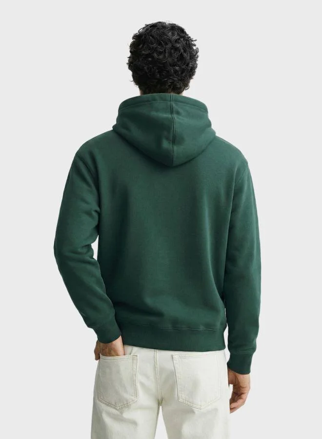 The Indian Garage Co Men Relaxed Fit Typographic Printed Crew Neck Full Sleeves Overhead Hooded Sweatshirt