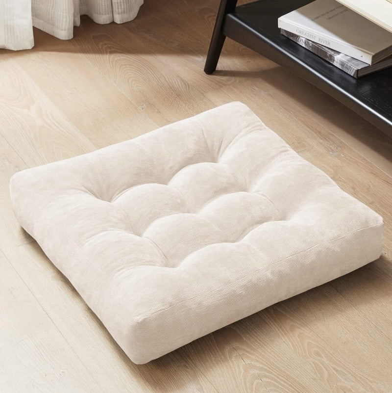 Degrees of Comfort Degrees of Comfort Meditation Floor Pillow Square Large Pillows Seating for Adults Tufted Corduroy Cushion for Balcony Bedroom Tatami Living Room Beige 22x22 Inch