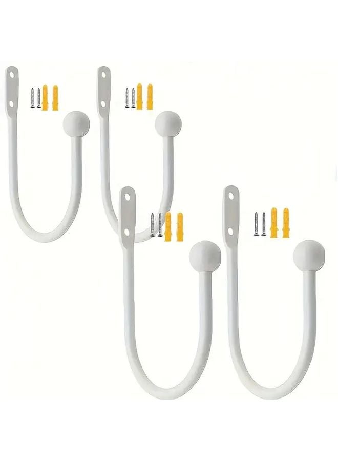4 Pack White Large U Shaped Hooks Heavy Duty Stainless Steel Rustproof Towel Hooks - Image 1