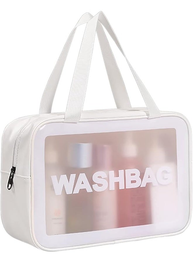 حقيبة أدوات الزينة للسفر من دابور للنساء والرجال، حقيبة أدوات زينة شفافة غير لامعة بمقبض عملي، حقيبة أدوات مكياج ومستحضرات تجميل لتنظيم الإكسسوارات وأدوات الزينة، لون أبيض، مقاس كبير، حقيبة أدوات زينة محمولة - Image 1