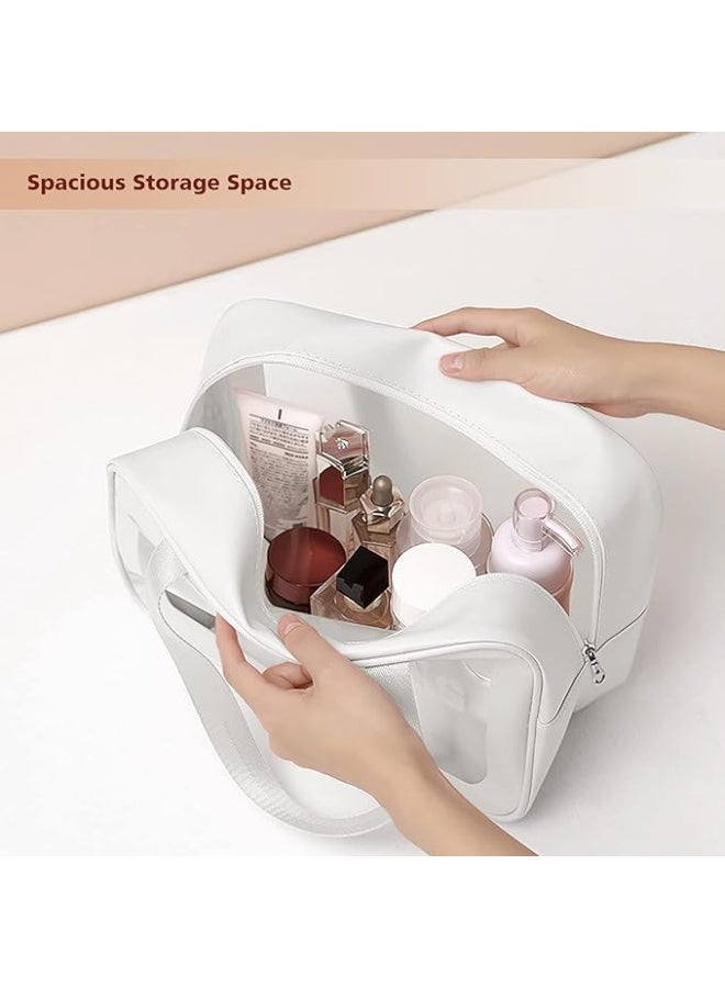 حقيبة أدوات الزينة للسفر من دابور للنساء والرجال، حقيبة أدوات زينة شفافة غير لامعة بمقبض عملي، حقيبة أدوات مكياج ومستحضرات تجميل لتنظيم الإكسسوارات وأدوات الزينة، لون أبيض، مقاس كبير، حقيبة أدوات زينة محمولة - Image 3
