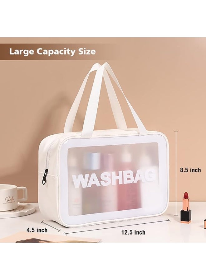 حقيبة أدوات الزينة للسفر من دابور للنساء والرجال، حقيبة أدوات زينة شفافة غير لامعة بمقبض عملي، حقيبة أدوات مكياج ومستحضرات تجميل لتنظيم الإكسسوارات وأدوات الزينة، لون أبيض، مقاس كبير، حقيبة أدوات زينة محمولة - Image 2