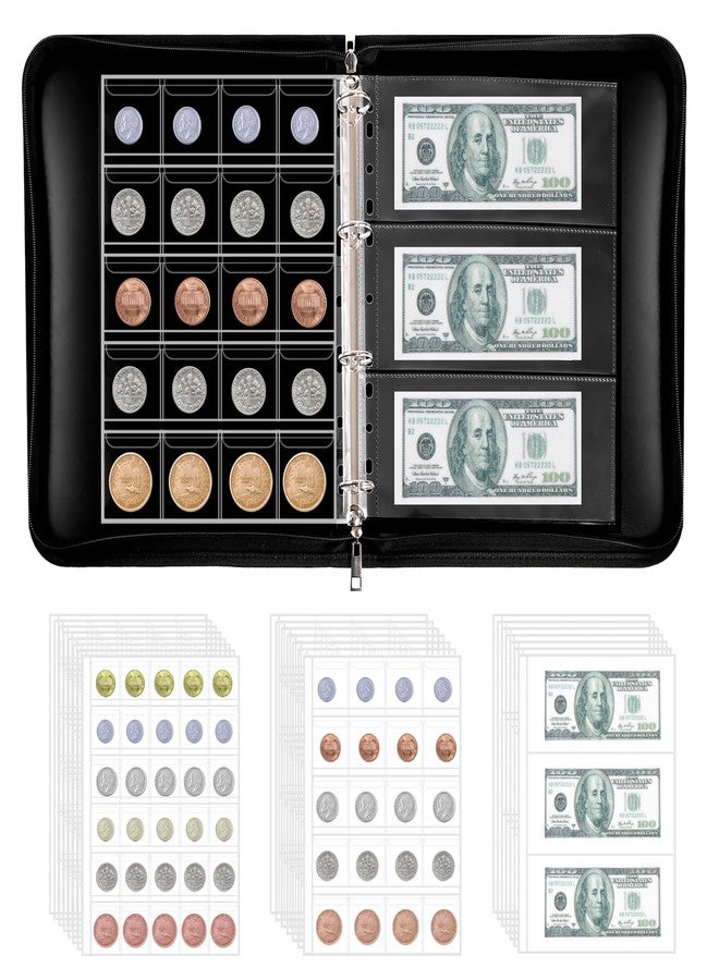 MDSPLPIY Fireproof Coin Collection Book for Collectors - 520 Pockets Coin Collection Album & 36 Currency Sleeves Money Holder Album, Durable Coin Organizer Binder, Great Coin Collection Supplies - Image 1