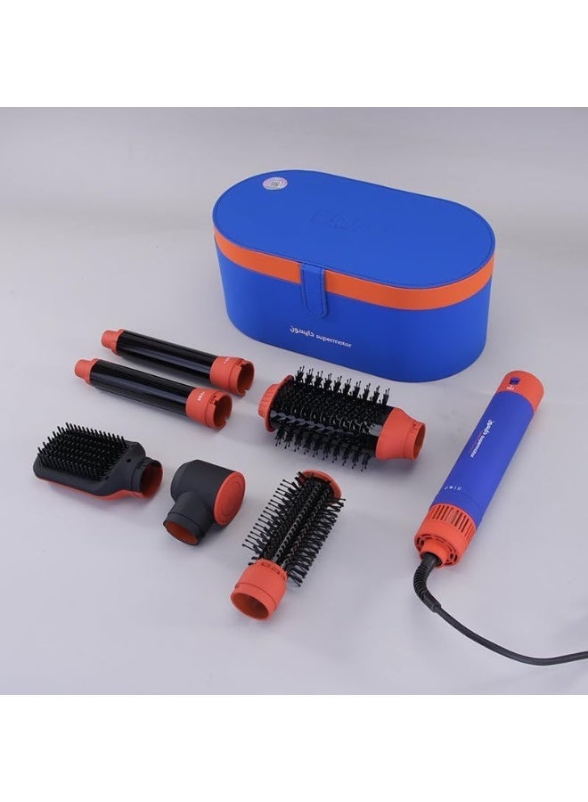 ENZO EN-4133 6-in-1 Hair Dryer Brush & Multi Styler – Ionic Hot Air Blow Dryer, Hair Straightener, Curler & Volumizing Brush – Blue - Intl Version