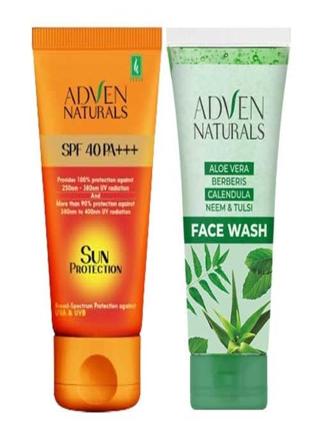 Adven Naturals SPF 40 Sun Protection Cream 100g, & Neem Tulsi Face Wash 100g | Combo Set