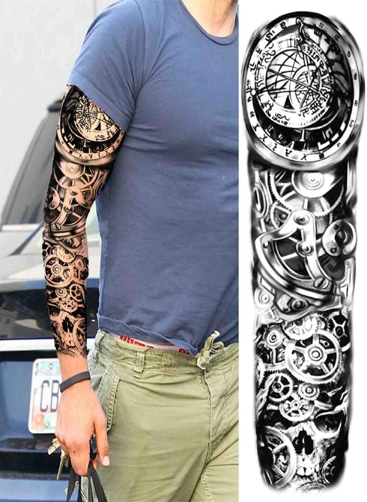Black Eagle Full Arm Tattoo Sleeve For Men Women Realistic Fake Army Compass Temporary Tattoos Waterproof Large Tatoos Stickers