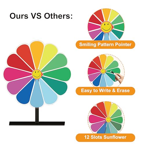 Delizon 10 Inch Prize Wheel, 12 Slot Spinning Wheel Fortune Game, Party, Classroom or Home Education, Sunflower Pattern - Image 3