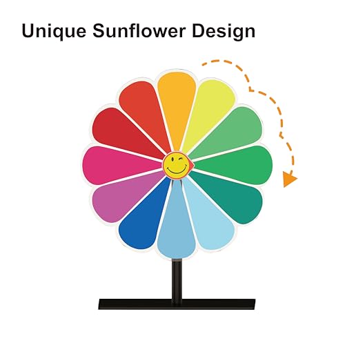 Delizon 10 Inch Prize Wheel, 12 Slot Spinning Wheel Fortune Game, Party, Classroom or Home Education, Sunflower Pattern - Image 2