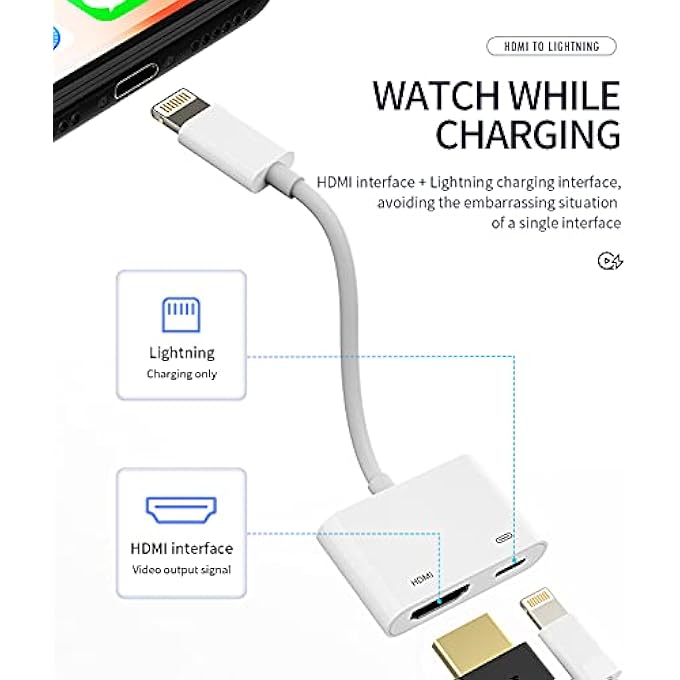 rayihni محول لايتنينغ إلى HDMI للتلفاز لجهاز آيفون 12 13 14 برو ماكس موزع AV رقمي منفذ أنثوي محول وكابل موصل شحن لجهاز العرض والشاشة المتزامنة لجهاز آيباد ميني معتمد من آبل MFI - Image 3