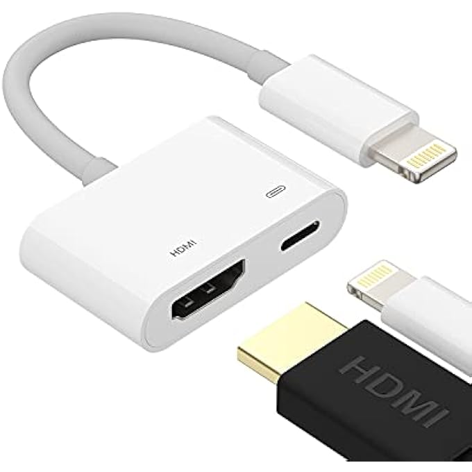 rayihni محول لايتنينغ إلى HDMI للتلفاز لجهاز آيفون 12 13 14 برو ماكس موزع AV رقمي منفذ أنثوي محول وكابل موصل شحن لجهاز العرض والشاشة المتزامنة لجهاز آيباد ميني معتمد من آبل MFI - Image 1