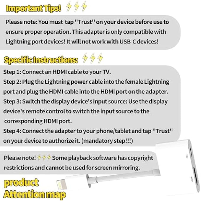 rayihni محول لايتنينغ إلى HDMI للتلفاز لجهاز آيفون 12 13 14 برو ماكس موزع AV رقمي منفذ أنثوي محول وكابل موصل شحن لجهاز العرض والشاشة المتزامنة لجهاز آيباد ميني معتمد من آبل MFI - Image 2
