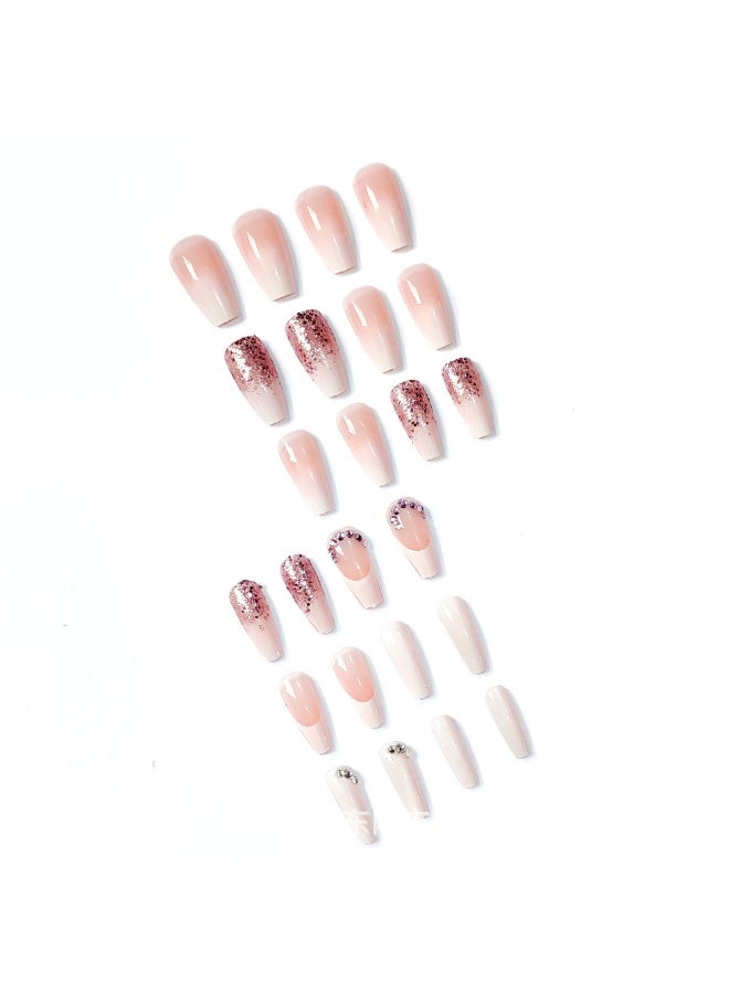 Goolsky أظافر صناعية طويلة على شكل كعب رفيع مع تدرج وردي وبريق ناعم لأسلوب INS الناعم - Image 2