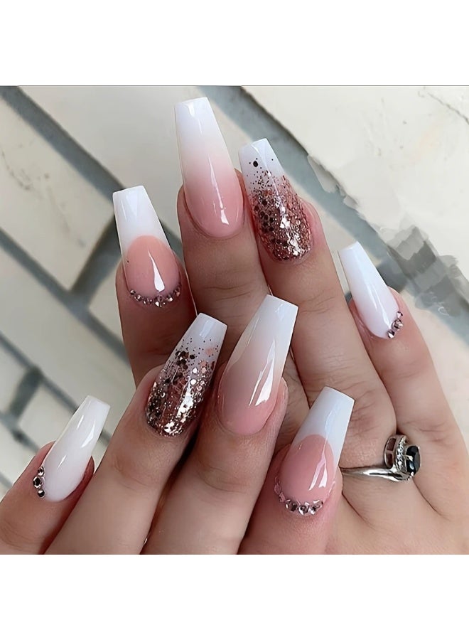 Goolsky أظافر صناعية طويلة على شكل كعب رفيع مع تدرج وردي وبريق ناعم لأسلوب INS الناعم - Image 3