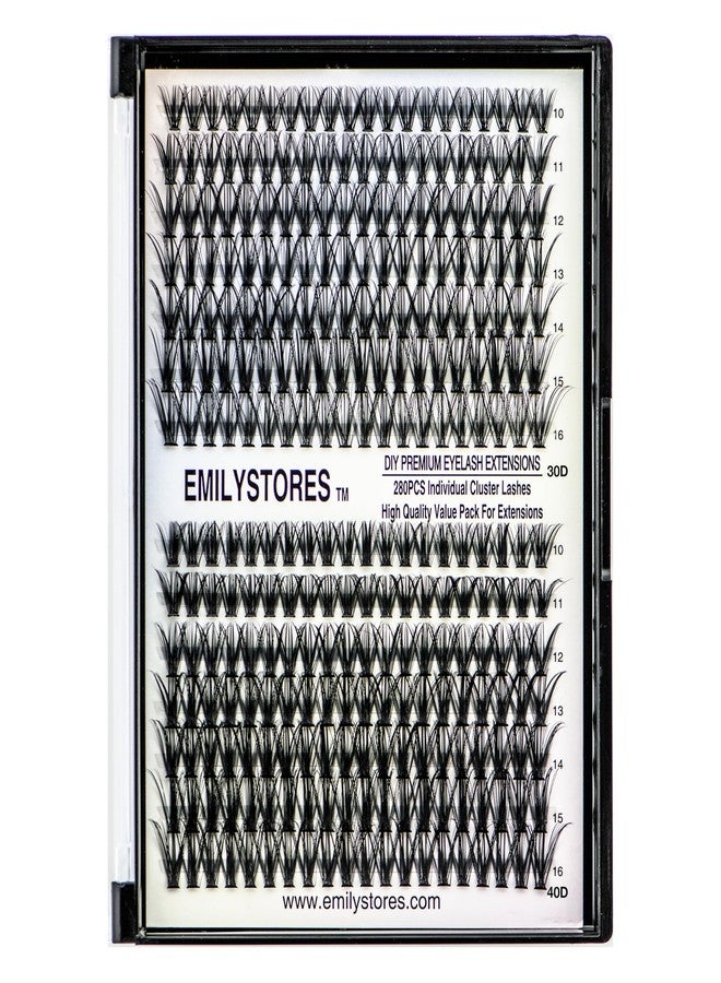 EMILYSTORES Lashes Extension Kit DIY 280pcs Lash Clusters Eyelash Extension Kit, 10-16mm Mix Sizes 40D D Curl Individual Lashes Kit for DIY Eyelashes (40D) - Image 1