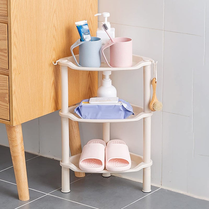 wolpin Bathroom Shelf Stand Plastic 3 Tier Shelves with Hooks Corner Kitchen Bathroom Multipurpose Holder Bathroom Storage Rack Box Strong Shower Rack Shelf - Image 1