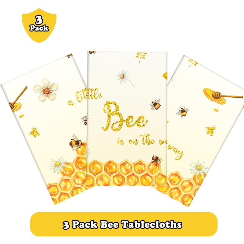 Racenaf 3Pcs A Little Bee Tablecloth and Decorations - Disposable Plastic Rectangle Table Cover for Boys and Girls Bee Themed Party (54'' x 108'') - Image 4