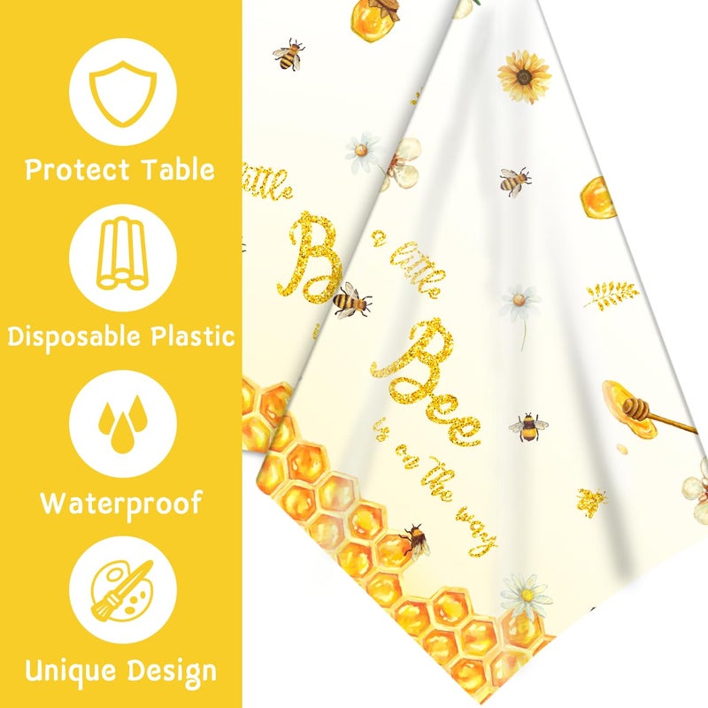 Racenaf 3Pcs A Little Bee Tablecloth and Decorations - Disposable Plastic Rectangle Table Cover for Boys and Girls Bee Themed Party (54'' x 108'') - Image 3