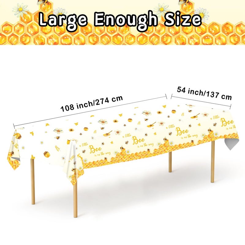 Racenaf 3Pcs A Little Bee Tablecloth and Decorations - Disposable Plastic Rectangle Table Cover for Boys and Girls Bee Themed Party (54'' x 108'') - Image 2