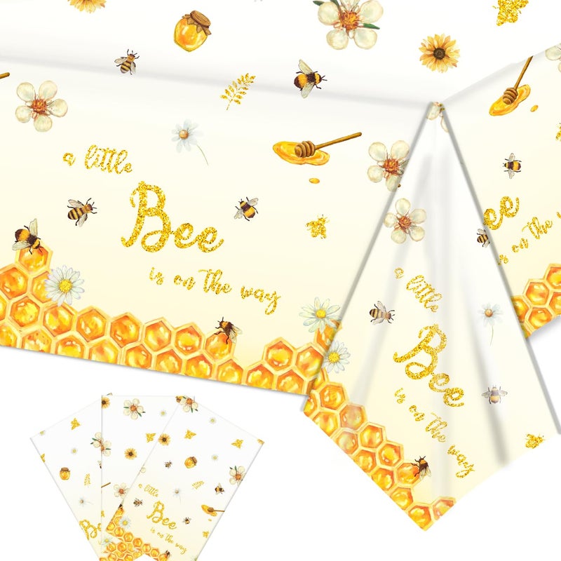 Racenaf 3Pcs A Little Bee Tablecloth and Decorations - Disposable Plastic Rectangle Table Cover for Boys and Girls Bee Themed Party (54'' x 108'') - Image 1
