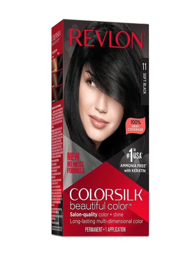 Revlon Colorsilk Beautiful Color Permanent Hair Color, Long-Lasting High-Definition Color, Shine & Silky Softness with 100% Gray Coverage, Ammonia Free, 011 Soft Black, 1 Pack - Image 1