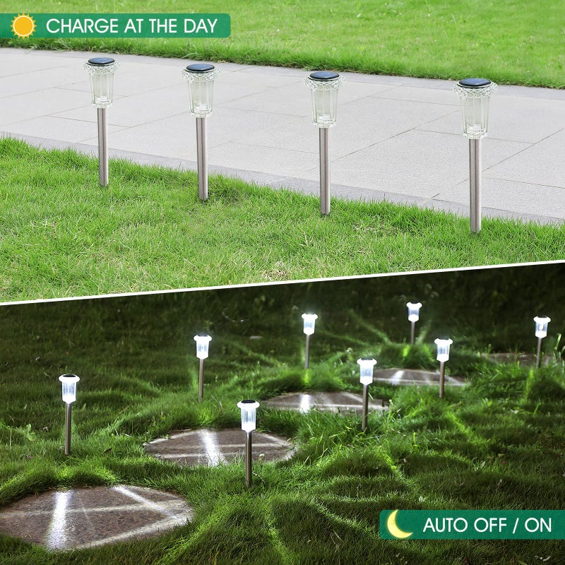 Eyrosa Solar Outdoor Lights, 10 Pack Waterproof Stainless Steel Solar Stake Lights for Pathway Garden Yard Path Walkway Driveway Lawn Patio Outside Decor, Cool White - Image 5