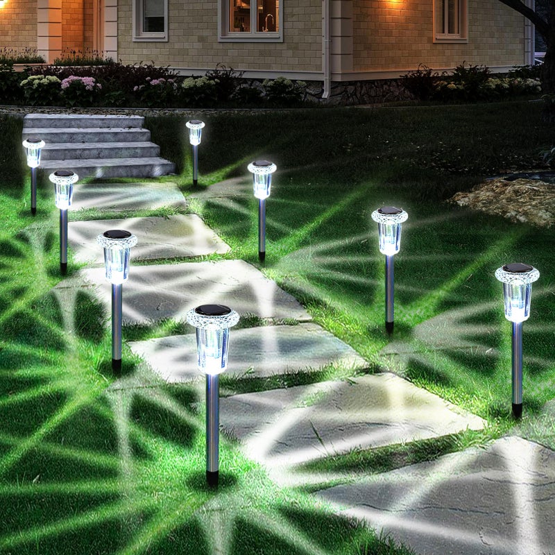 Eyrosa Solar Outdoor Lights, 10 Pack Waterproof Stainless Steel Solar Stake Lights for Pathway Garden Yard Path Walkway Driveway Lawn Patio Outside Decor, Cool White - Image 1