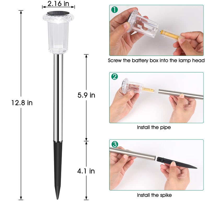 Eyrosa Solar Outdoor Lights, 10 Pack Waterproof Stainless Steel Solar Stake Lights for Pathway Garden Yard Path Walkway Driveway Lawn Patio Outside Decor, Cool White - Image 4
