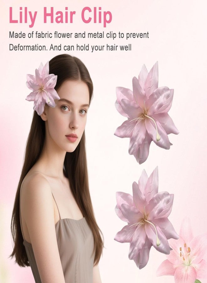اس واي بي ال قطعتان من مشابك الشعر الزهرية الوردية، دبابيس شعر صناعية على شكل زهرة الزنبق، إكسسوارات شعر لتزيين الشعر والمكياج، مناسبة للشاطئ والعطلات والحفلات وحفلات الزفاف - Image 5