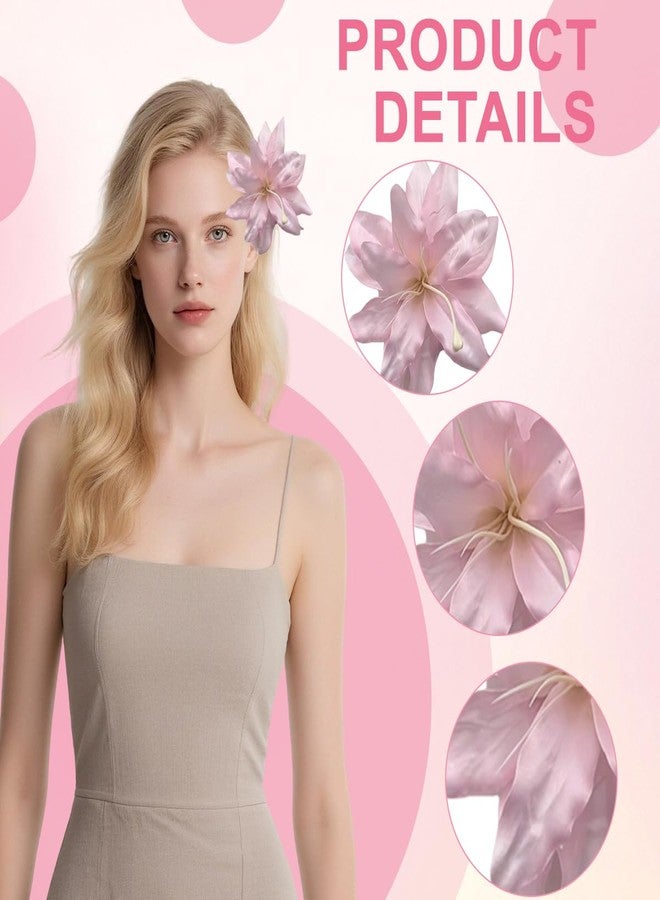 اس واي بي ال قطعتان من مشابك الشعر الزهرية الوردية، دبابيس شعر صناعية على شكل زهرة الزنبق، إكسسوارات شعر لتزيين الشعر والمكياج، مناسبة للشاطئ والعطلات والحفلات وحفلات الزفاف - Image 4