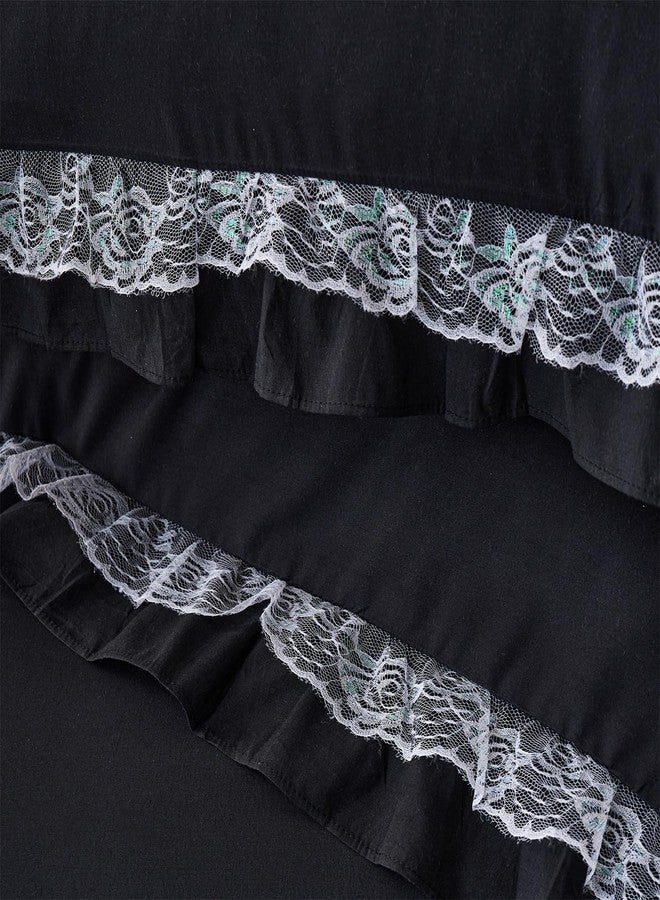 MOOWOO Chic Ruffle Lace Comforter Set -Girl Black Bedding-3 Piece Queen Bed Quilt -Aesthetic Bedding,Ultra Soft and Durable,Fluffy Bed Comforter Sets for All Season - Image 4