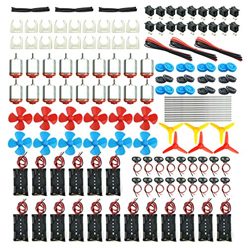 EUDAX 18 Set DC Motors Kit, Mini Electric Hobby Motor 3V -12V 25000 RPM Strong Magnetic with Shaft Propeller, 2 x AA Battery Holder,9V Battery Clip Connector,Plastic Wheels for DIY Science Projects - Image 1