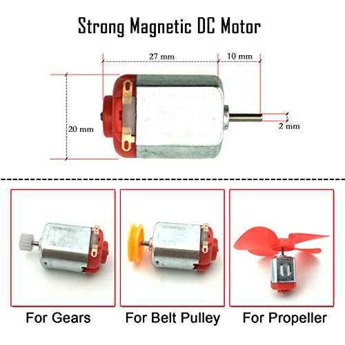 EUDAX 18 Set DC Motors Kit, Mini Electric Hobby Motor 3V -12V 25000 RPM Strong Magnetic with Shaft Propeller, 2 x AA Battery Holder,9V Battery Clip Connector,Plastic Wheels for DIY Science Projects - Image 5