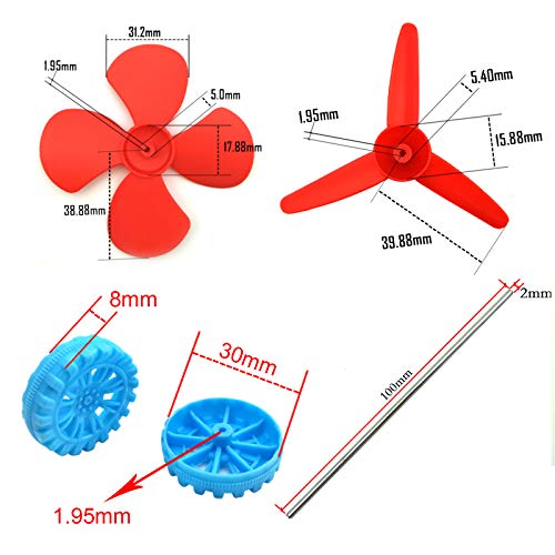EUDAX 18 Set DC Motors Kit, Mini Electric Hobby Motor 3V -12V 25000 RPM Strong Magnetic with Shaft Propeller, 2 x AA Battery Holder,9V Battery Clip Connector,Plastic Wheels for DIY Science Projects - Image 3