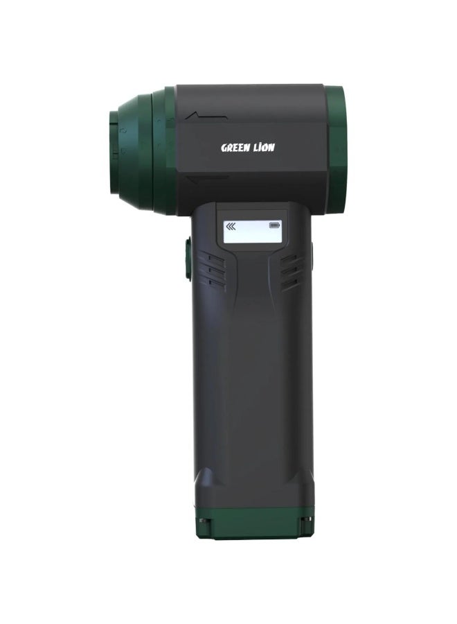 جرين ليون جهاز نفخ وشفط الهواء AIR MASTER، منفاخ توربو محمول لاسلكي بمحرك بدون فرشاة بسرعة 90000 دورة في الدقيقة لإزالة الرمل والأوراق، جهاز نفخ وشفط خفيف الوزن ومحمول مع فوهات متعددة الوظائف / 10 مستويات سرعة / قوة 400 واط / قوة شفط 18 كيلو باسكال / مصباح LED كشاف / ضوضاء منخفضة / شاشة رقمية / وقت تشغيل 150 دقيقة / منفذ شحن USB-C - أسود - Image 1