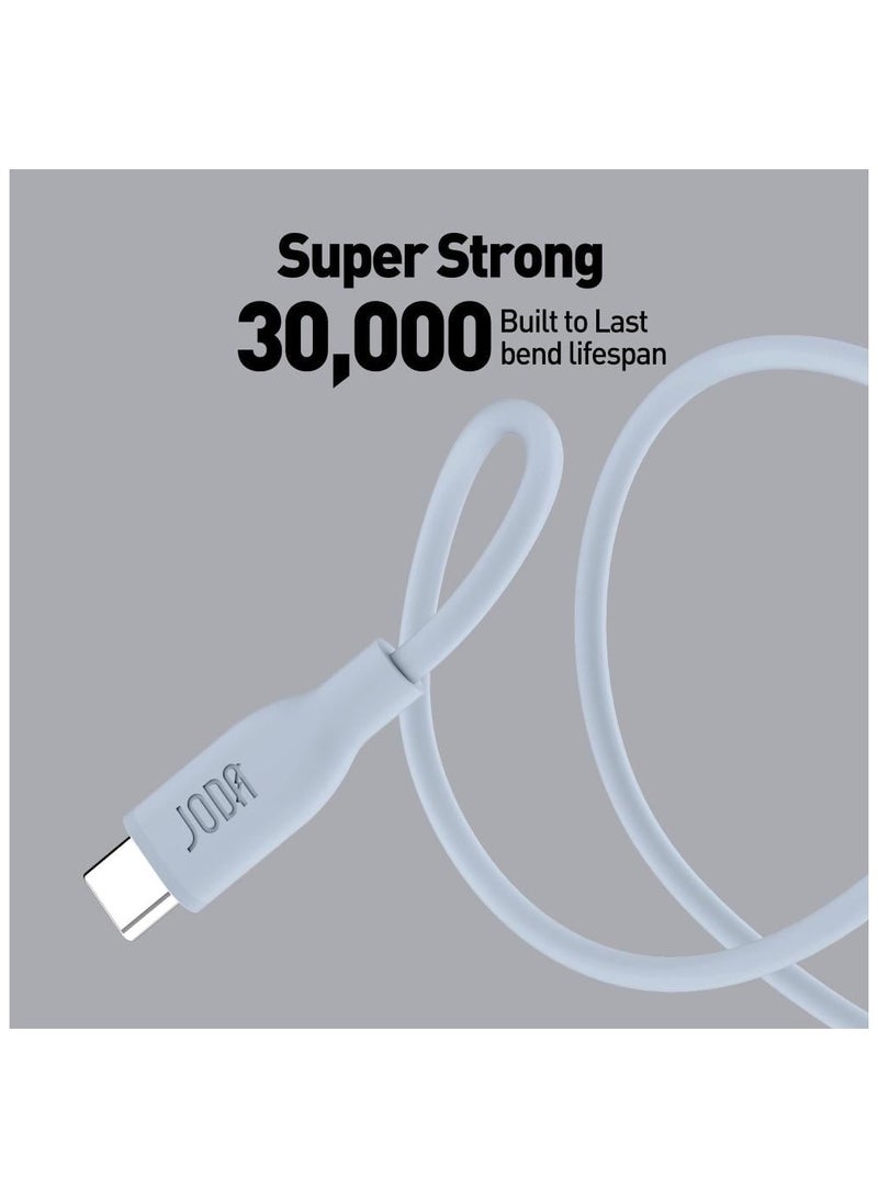 جودا كيبل شحن تايب سي إلى تايب سي ، ناعم من السيليكون، سرع وآمن بقوة 60 واط، بطول 1 متر ولون أنيق سماوي.ي - Image 2