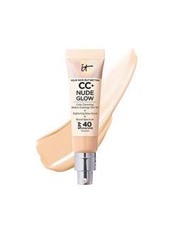 IT COSMETICS كريم أساس خفيف الوزن Cc+ Nude Glow + مصل متوهج بعامل حماية من الشمس 40 مع حمض الهيالورونيك والنياسيناميد ومستخلص الشاي الأخضر فاتح متوسط 1.08 أونصة سائلة  - Image 1