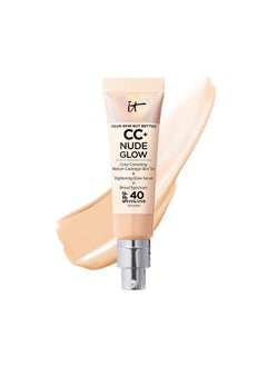 IT COSMETICS كريم أساس خفيف الوزن Cc+ Nude Glow + مصل متوهج بعامل حماية من الشمس 40 مع حمض الهيالورونيك والنياسيناميد ومستخلص الشاي الأخضر فاتح متوسط 1.08 أونصة سائلة  - Image 2