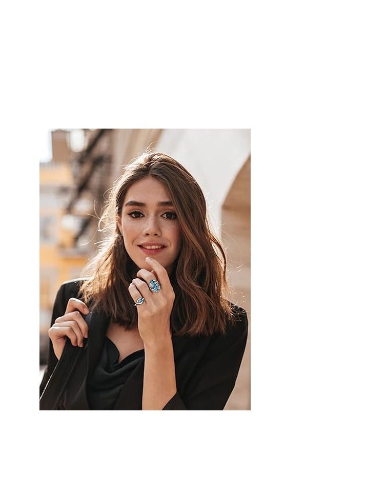 SOLARAE Frodete 15Pcs Turquoise Rings Set for Women Moon Star Snake Stacking Rings Set Vintage Bohemian Stackable Finger Rings for Teen Girls - Image 5