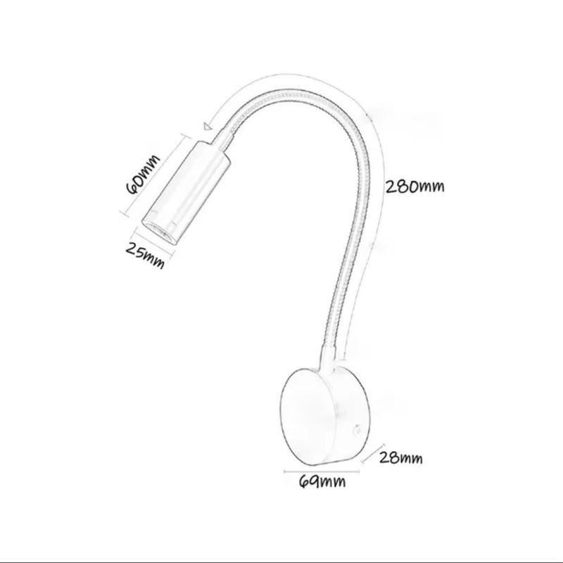 5W Aluminium Flexible Wall Reading Lights with On Off Switch Bed Lamp - Modern Gooseneck Light Bedside Lamp 360° - Warm White - Black (Pack of 1)  - Image 5